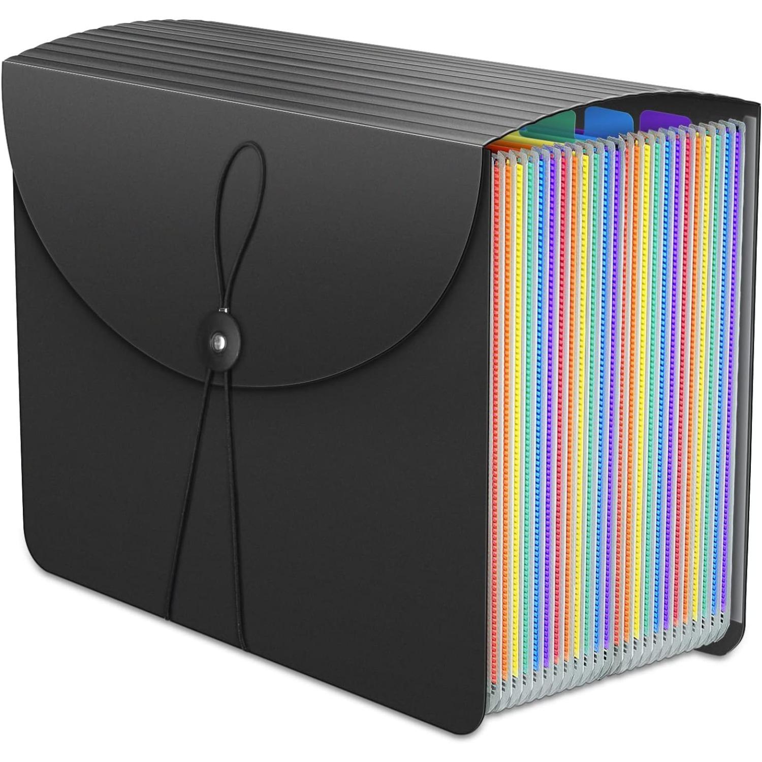 Expanding File Organiser Box Files Folder,24 Pockets Document Organiser Filing Boxes,Document Folder,Fun Storage Concertina File Folders чёрный