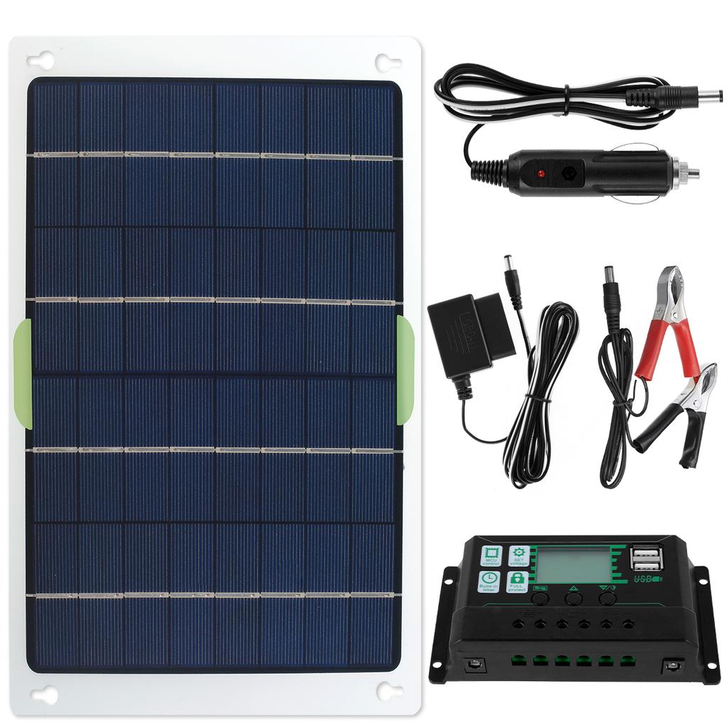 Portable Solar Panel 10W 20V Waterproof Solar Trickle Battery Charger Car Battery Maintainer for Car Boat Marine Automotive RV