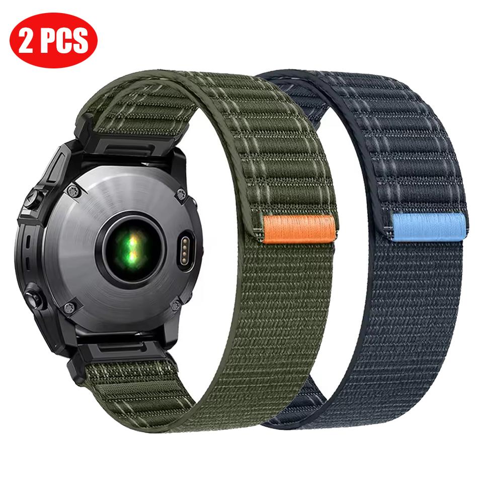 2pcs 26/22mm Nylon Loop Strap for Garmin Descent Mk3i Watch Band Forerunner 970 965/Fenix 8 E 7X 6X/Enduro 3 Quickfit Wristband