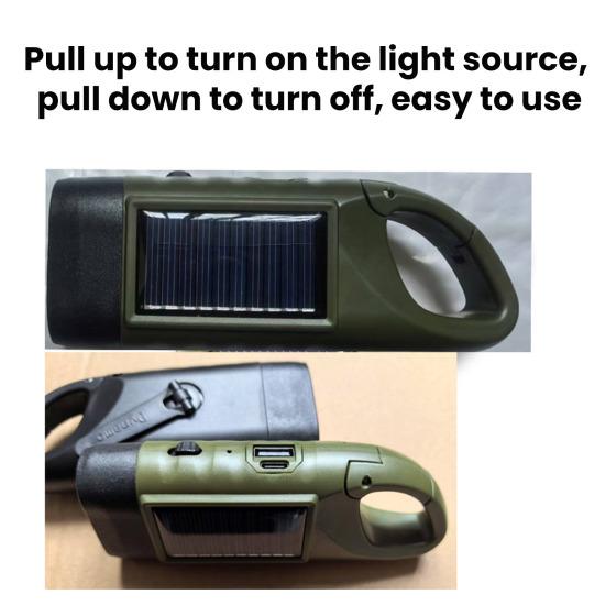 Solar And Hand Crank Flashlight 5-in-1 Emergency LED Light with Type-C Charging Waterproof Portable Power Bank for Camping Outdoor Use