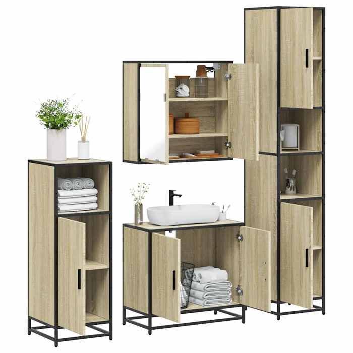 VidaXL Ensemble De Meubles De Salle De Bain 4 Pcs Chêne Sonoma, Armoire De Salle De Bain, Armoire De Rangement De Toilette, 3301186
