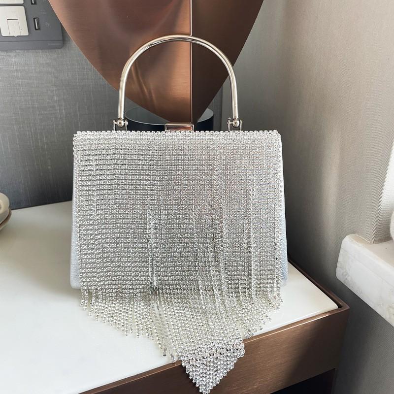 Elegant Rhinestone Kvast Kæde Håndtaske Kvinder Lille Firkantet Aften Clutch Taske Fest Cocktail Aften