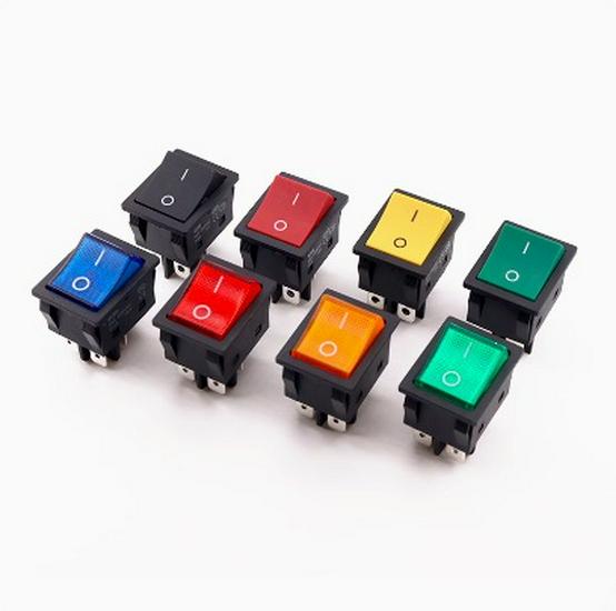 40A High-Power KCD4 Rocker Switch for Welding Machine with Light, Ship-Shaped, Four-Pin, Red/Green