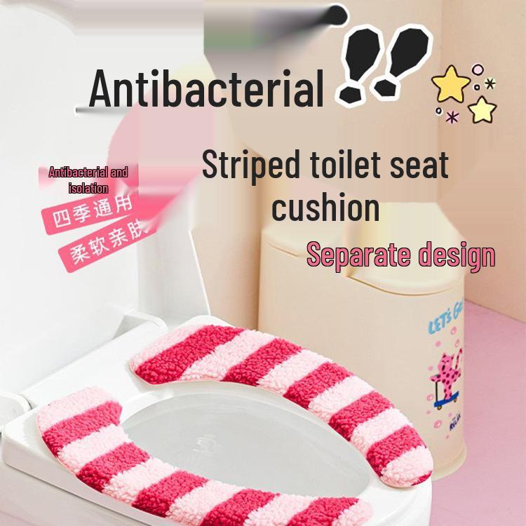Dopamin-Streifen Winter Plüsch Toilettenmatte & Universelle Toilettensitzauflage