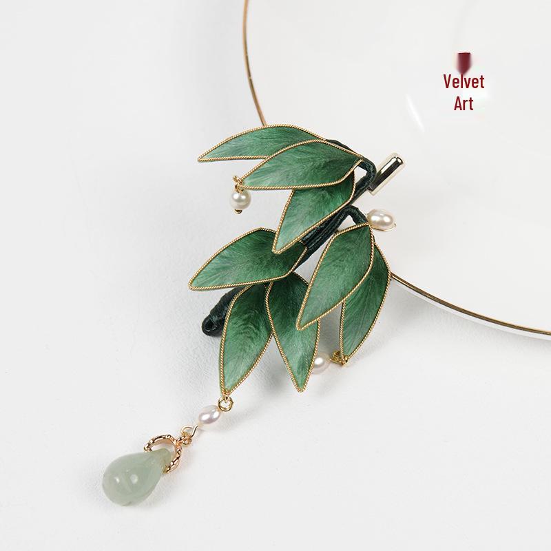 

Оксамитове мистецтво Нефритовий бамбук Вишукана квіткова брошка - Елегантна розкішна корсажна квітка в китайському стилі Jade Bamboo Brooch