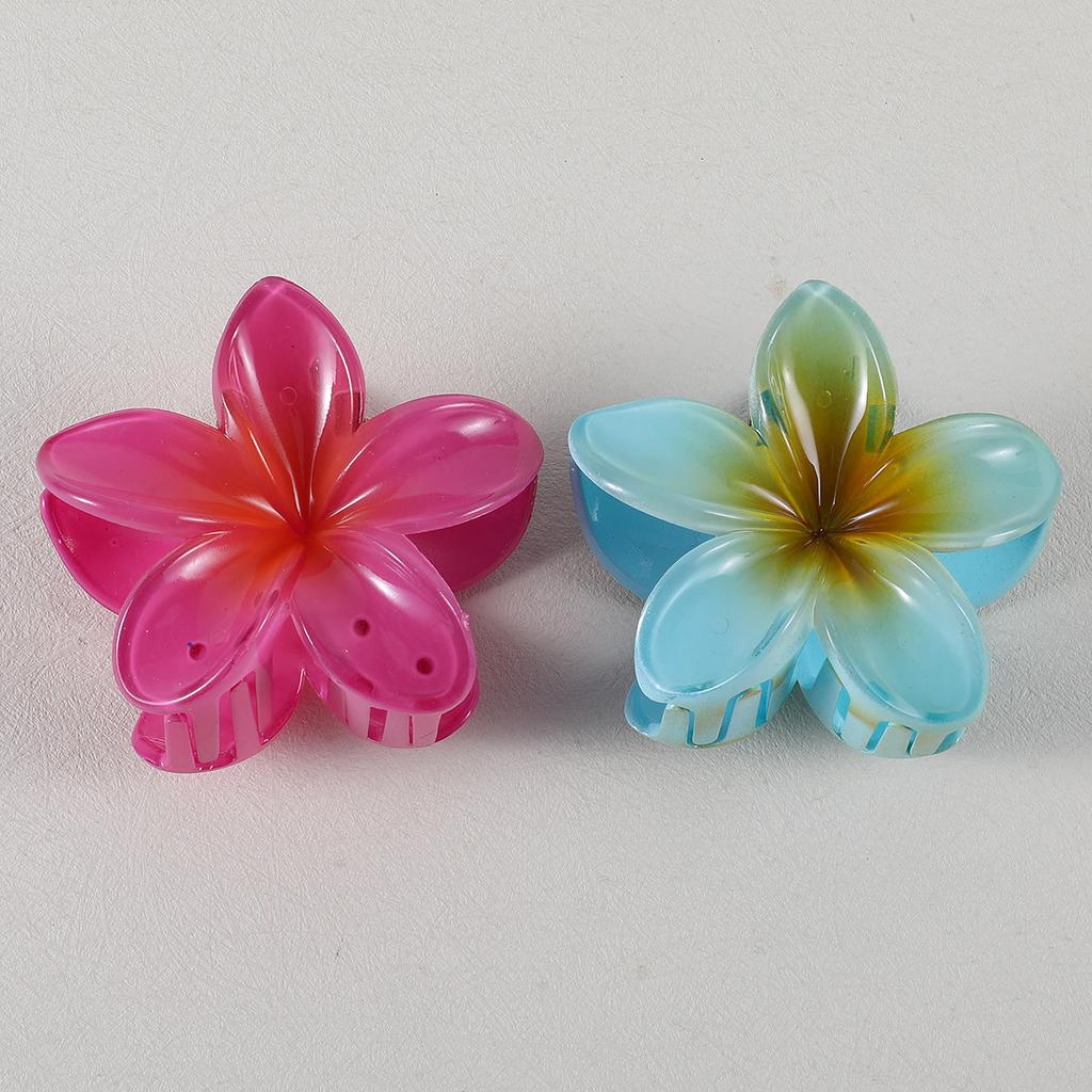 1/2Pcs Gradient Colored Flower Acrylic Hair Claws Clip Women Girls Sweet Hairpins Beach Hawaiian Style Hair Accessories
