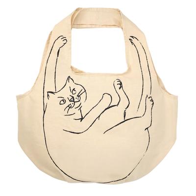 ROOSHOPPER Eco Bag Recycled Cotton Large Capacity Cat Pattern 1188 01 White [Rootote] EU.Round.Bra Sagarineko-A Women's