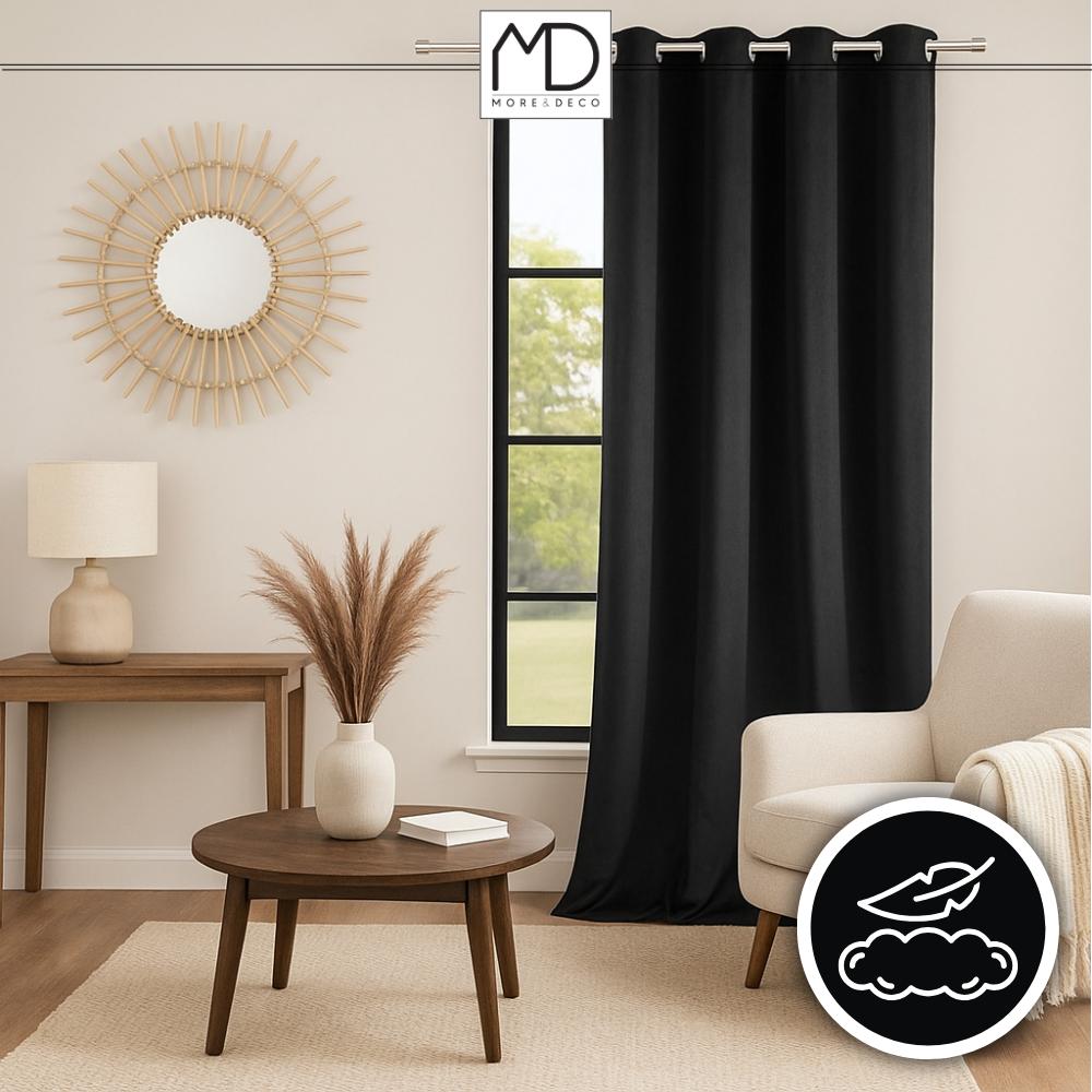 Velvet curtain with eyelets - black