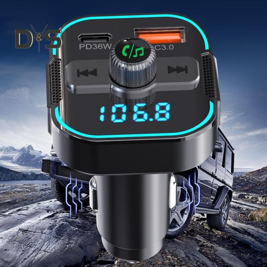 Dual-Port Car Charger with Bluetooth-compatible 54W Fast Charging Transmitter CVC Noise Cancellation Voltage Display Voice Assistant Car Adapter