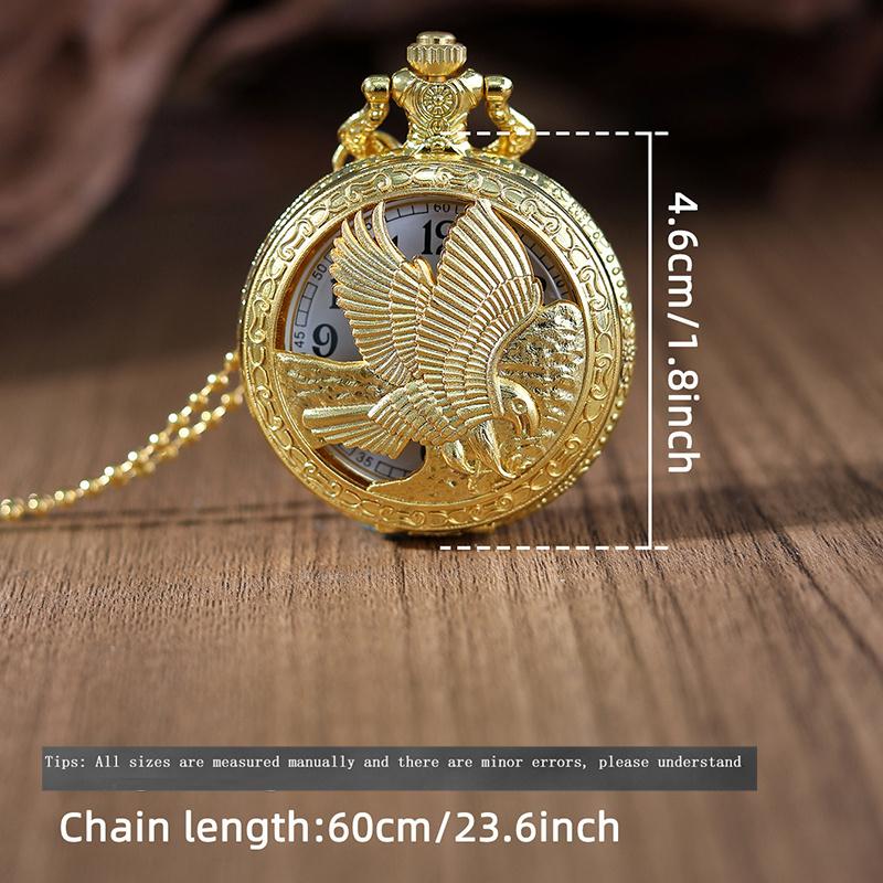 2pcs/set, Women's Hollow Out Golden Eagle Pocket Watch, Womens Necklace Pocket Watches with Box, Ideal Choice for Gifts To Women.