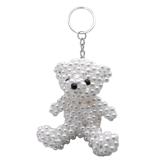 Faux Pearl Bear Rabbit Keychain Pendant Handmade Braided Lightweight Charm Key Chain Backpack Bag Accessory