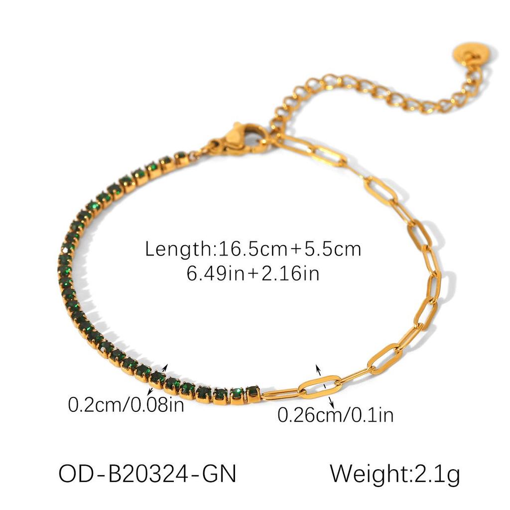 18k Gold Plated Zircon Titanium Steel Bracelet for Women - European & American Style