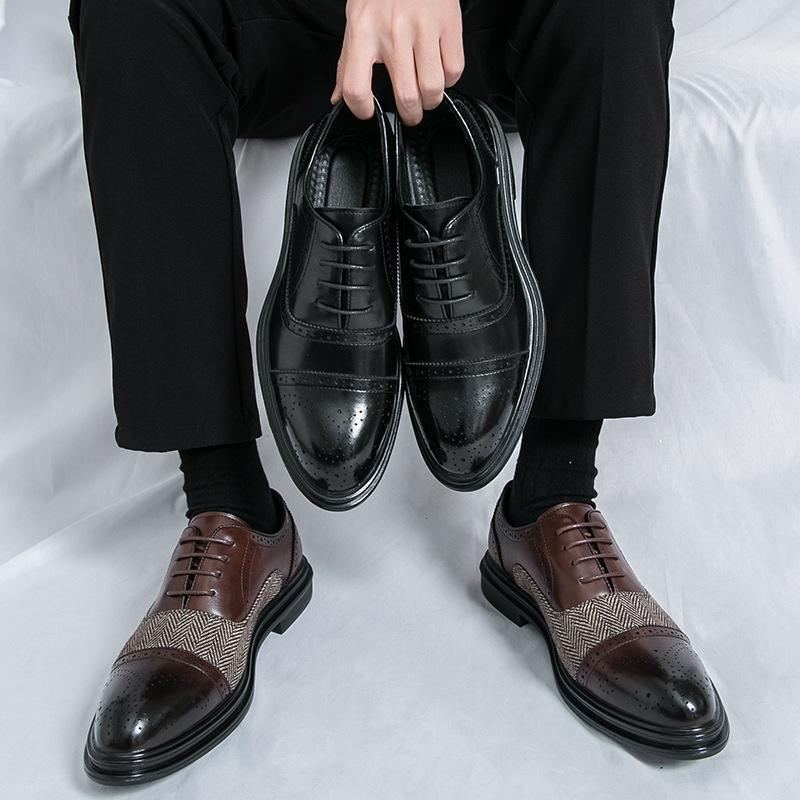 Color Matching Men's Wedding Dress Shoes Business Leather Shoes Derby Shoes Lace-up Casual Small Leather Shoes Men's Pair