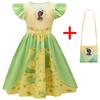 Long Dress Princess Tiana, Medium And Large Girls' Dress, Flying Sleeves, Milk Silk Skirt + Bag 88123