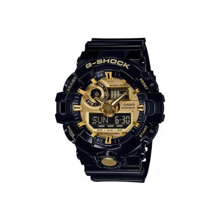 

CASIO Men Liquid Crystal/Analog Dual Display Series Gold Watch GA-710GB-1APR Black Regular Watch Box