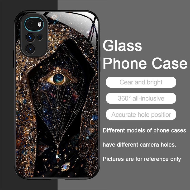 Retro Devil Eye Mysterious Totem Tempered Glass Phone Case for Motorola Moto G85 G84 G75 Edge 50 Fusion 40 Neo 30 Pro Hard Cover