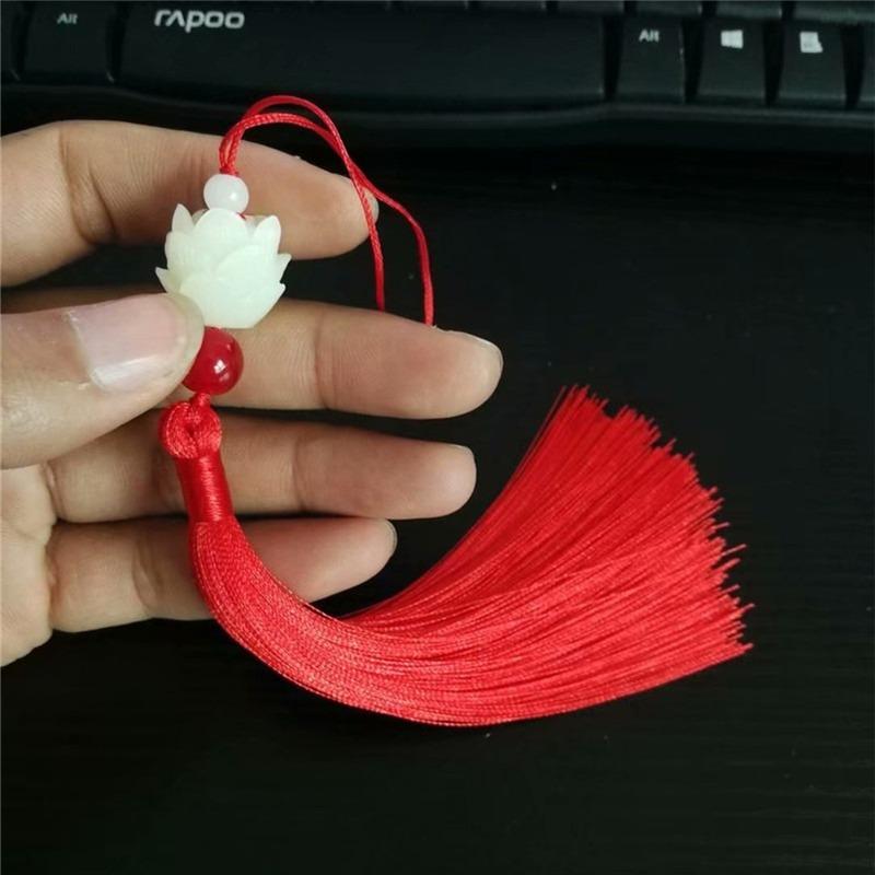 Imitation White Jade Lotus Tassel Pendant Chinese Knot Tassel Tassels Chinese Style Bookmark Fan Pendant Clothing Accessories