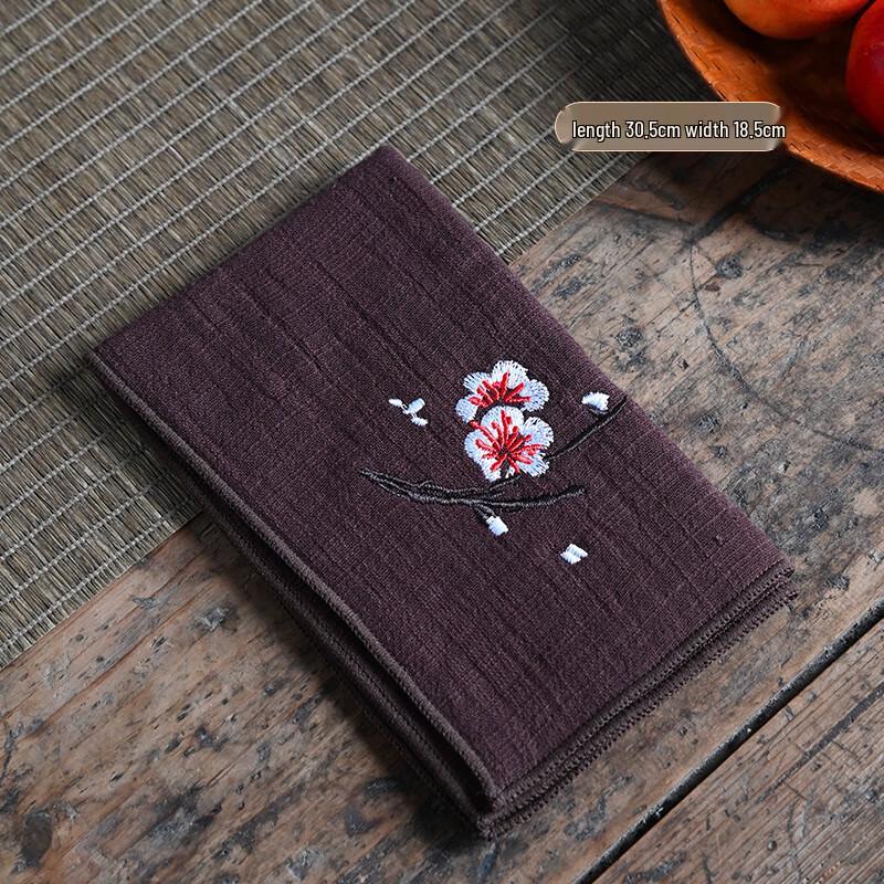 Embroidered Plum Blossom Linen Tea Towel