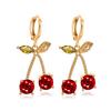 Lusso Festa Cena Nuziale Temperamento Set Zirconi Cristallo Rosso Brillante Ciliegia Cuore Ciondolo Collana e Orecchini Pendenti per Donne