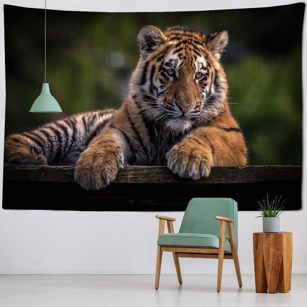 Animal oil painting tapestry, tiger lion elephant wolf, art decoration, wall hanging, hippie, home background cloth, bedroom