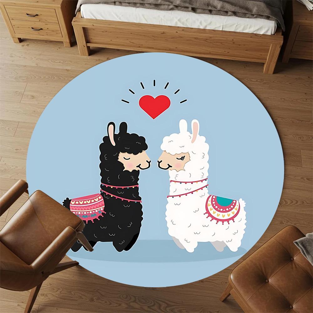 1pc llama love Round Chair mat Area Rug - Non-Slip, Floor Mat for Office, Bedroom, and Indoor Decor c1125021