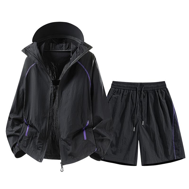 Outdoor ice silk sunscreen clothing men's summer UV protection UPF10 + casual loose sports couple sunscreen clothing set