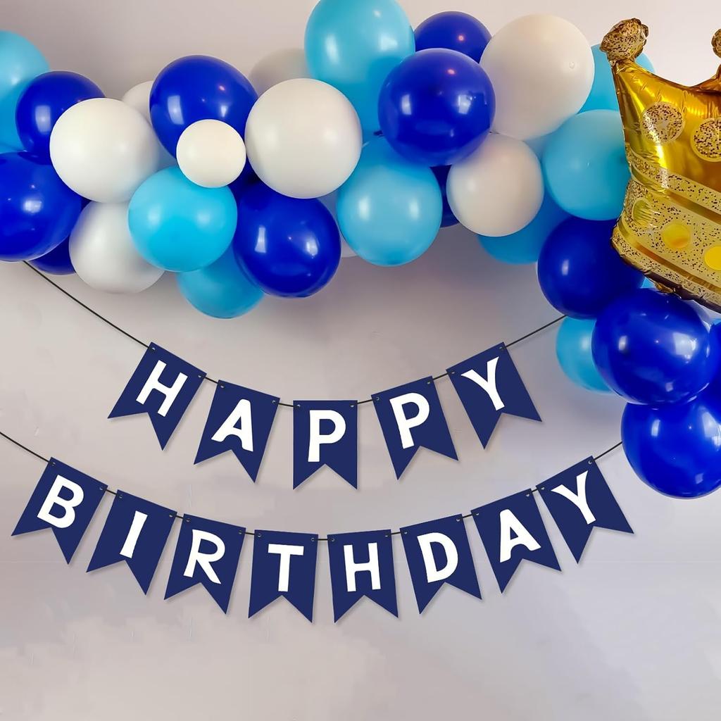 Navy Blue Happy Birthday Banner Signs Party Decorations for Women Men Girls Boys