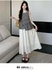 2026 Summer Plaid Sleeveless Maternity Top & Apricot Hollow-Out Skirt Set
