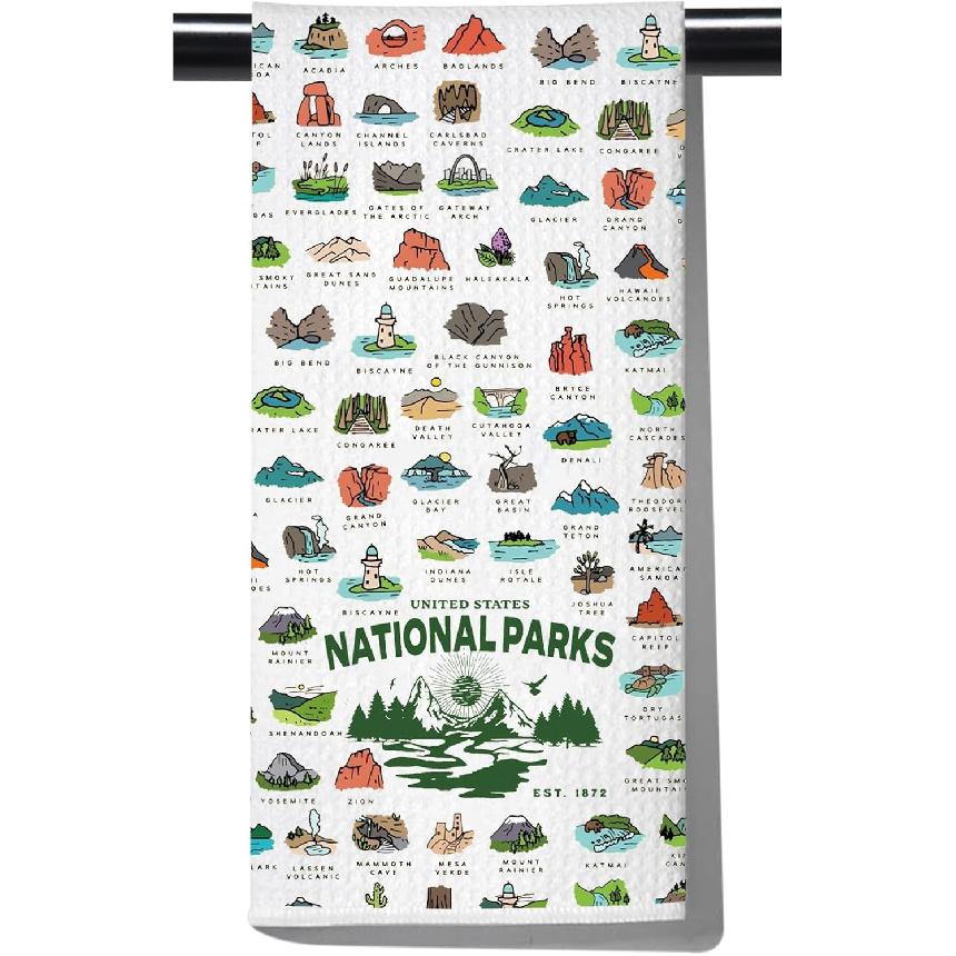 POFULL National Parks Checklist Gift Traveler Gift National Park Hiking Gift US National Park Kitchen Towel (States National Park) States National Park