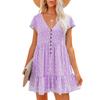 2026 Spring/Summer V-neck Buttoned Floral Short-sleeve Loose Casual Dress for Women