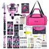 Set Cadou Goture Tijă Compactă Roz pentru Pescuit la Spinning, Momeală, Lansare PE, Bass, Gaură de Dig, cu Fir PE și Depozitare, Potrivit pentru Femei, Set 1.8M
