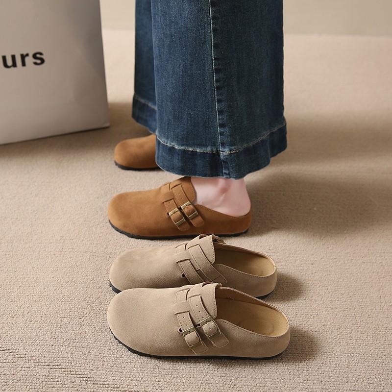 Baotou Feminino Primavera Mueller Chinelos de Meia Sola Sola Reta Pessoas Preguiçosas Um Estribo Chinelos Femininos Verão Uso Externo Moda Mulheres Sapatos Respiráveis