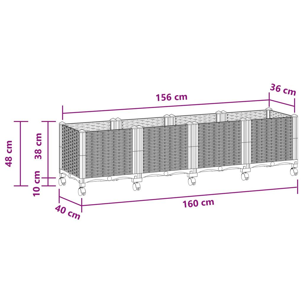 Garden Planter with Wheels Light Gray 160 x 40 x 48 cm PP