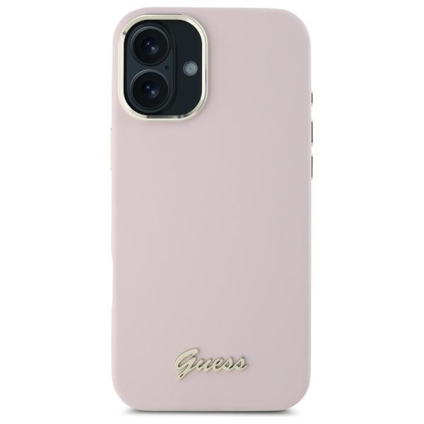 Guess Guhcp16Msmbslp Iphone 16 Plus 6.7 Różowy/Pink Hardcase Silicone Script Metal Logo & Frame