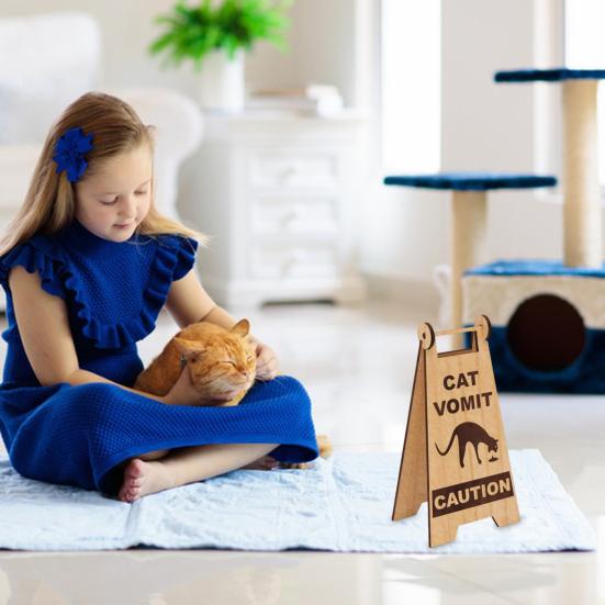 Katzen Erbrochenes Schild Lustiges Holzschild Katzen Erbrochenes Vorsicht Schild Büro Schreibtisch Erbrechende Katze Schild Streich Geschenk für Kollegen Katzenbesitzer