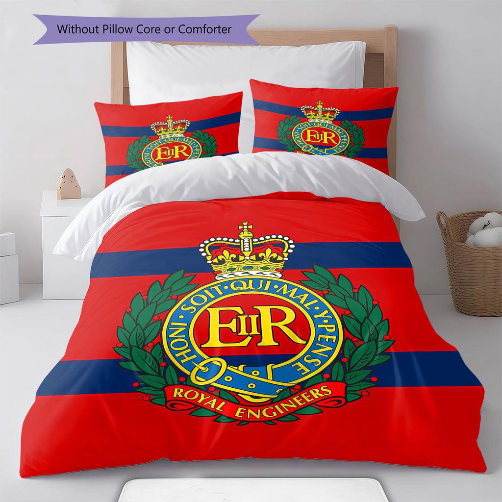 Flag of the Corps of Royal Engineers Camp Pattern Bedding,Quilt Set Quilt Cover Pillowcase Home Gift(1 * Duvet Cover + 2 * Pillowcase, Without Core)