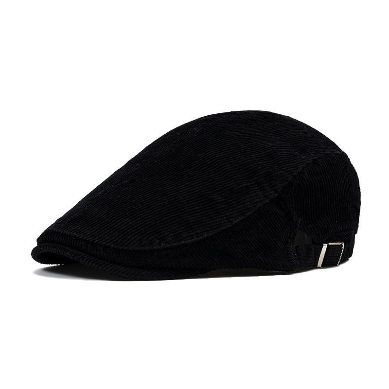 Corduroy cotton cap men's autumn beret big head circumference soft top forward hat British style newsboy hat
