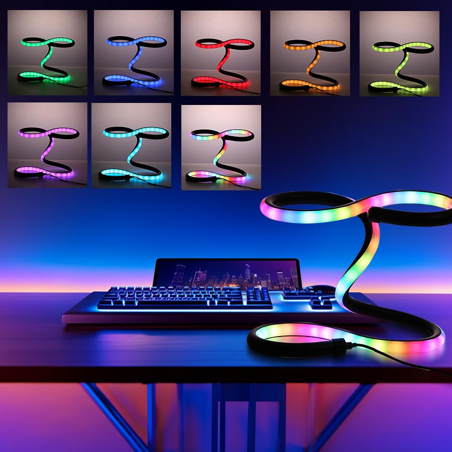 Modern Spiral LED Table Lamp, USB Powered Cast Iron Desk Light with Color Changing Feature, Minimalist RGB Illusion Lamp for Bed