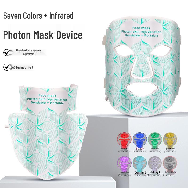 LED Spectrometer Beauty Mask with Neck, Seven-Color Light Therapy, Red Light Rejuvenation, Home-Use Large Panel