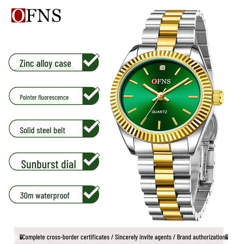 OFNS Classic Women's High-End Casual Luxury Quartz Wristwatch, Roman Numeral, Stud Design, Business-Commuting, Waterproof.