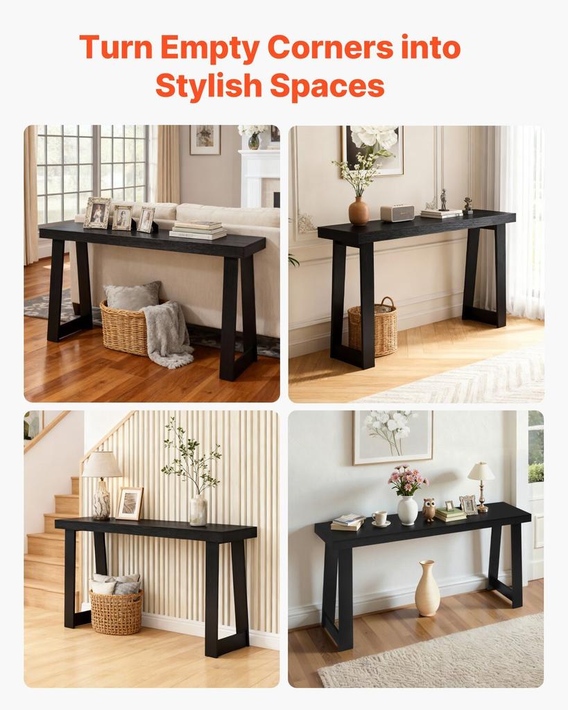 140 Cm Console Table, Modern Desk Behind the Couch, Wooden Rectangle Entrance Desk, Narrow Long Sofa Table Accent Stand, Ideal for Hallway, Bedroom,