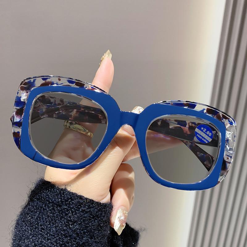 New Large Frame Cat Eye Presbyopia Sunglasses Women's Personalized Color Blocking UV Resistant Glasses Diopter To +4.0