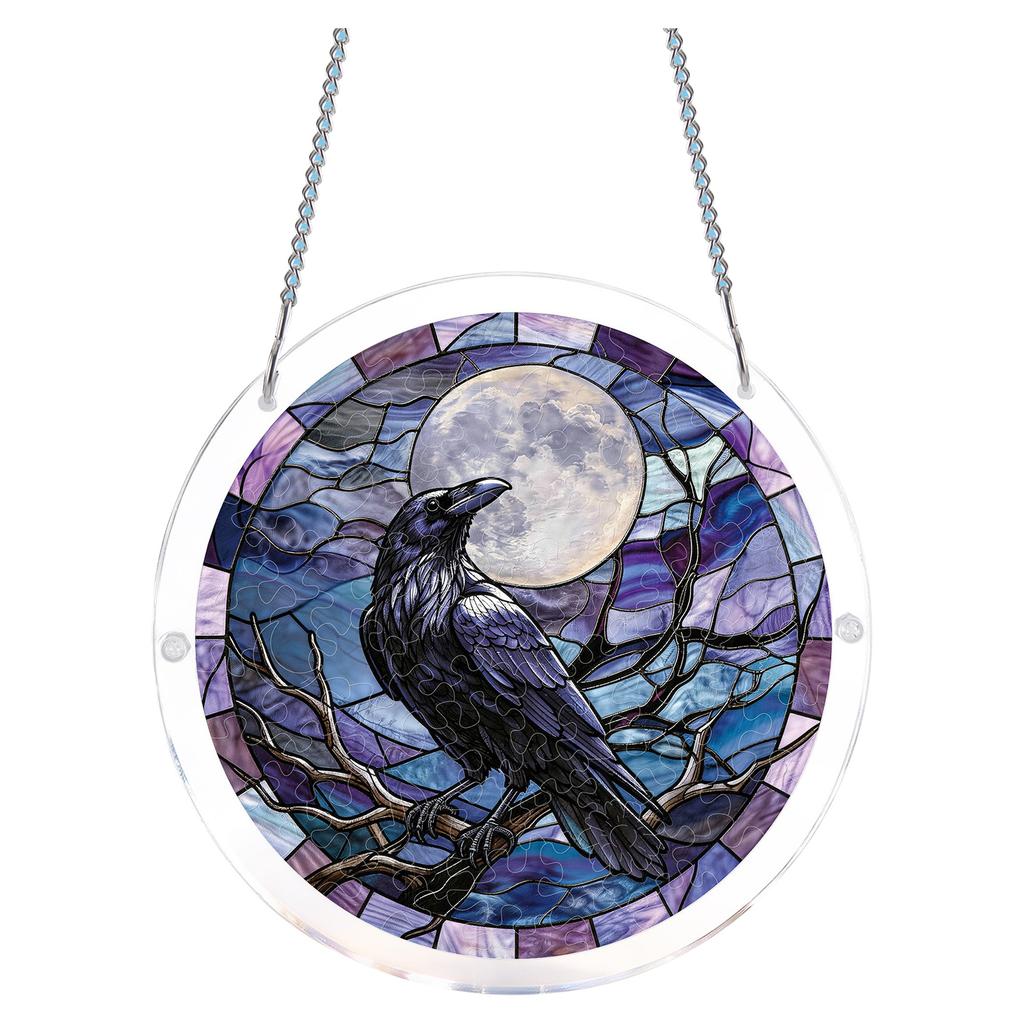 Acrylic Jigsaw Puzzle Suncatcher Window Hanging Ornament with Swan and Water Lily Print for Home and Office Decoration