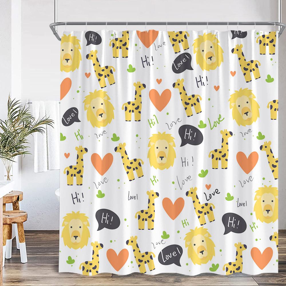 Cartoon Shower Curtain Ocean Animals Blue Whale Tropical Fish Lion Plantes Kids Bathroom Decor Polyester Bath Curtain with Hooks