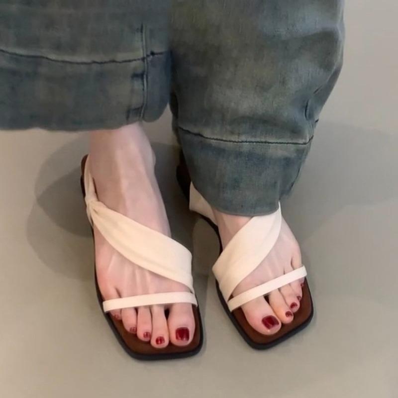 Thick-soled square head retro word with sandals women wear summer with skirts casual two sandals