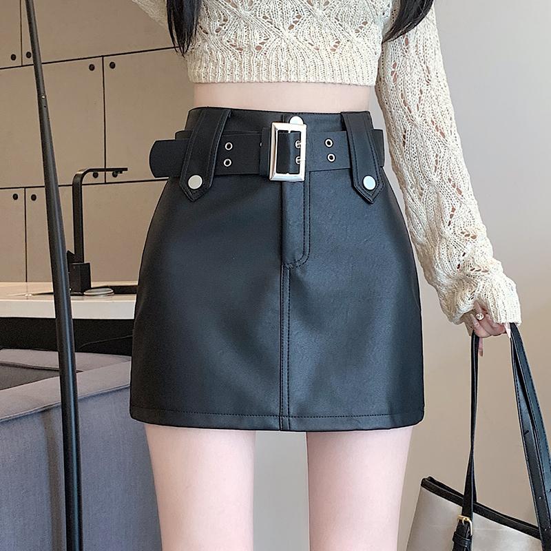 Vintage Pu Leather Skirt for Women Spring Autumn High Waist A- Line Package Hip Shorts Skirt Y2k Korean Fashion Clothing