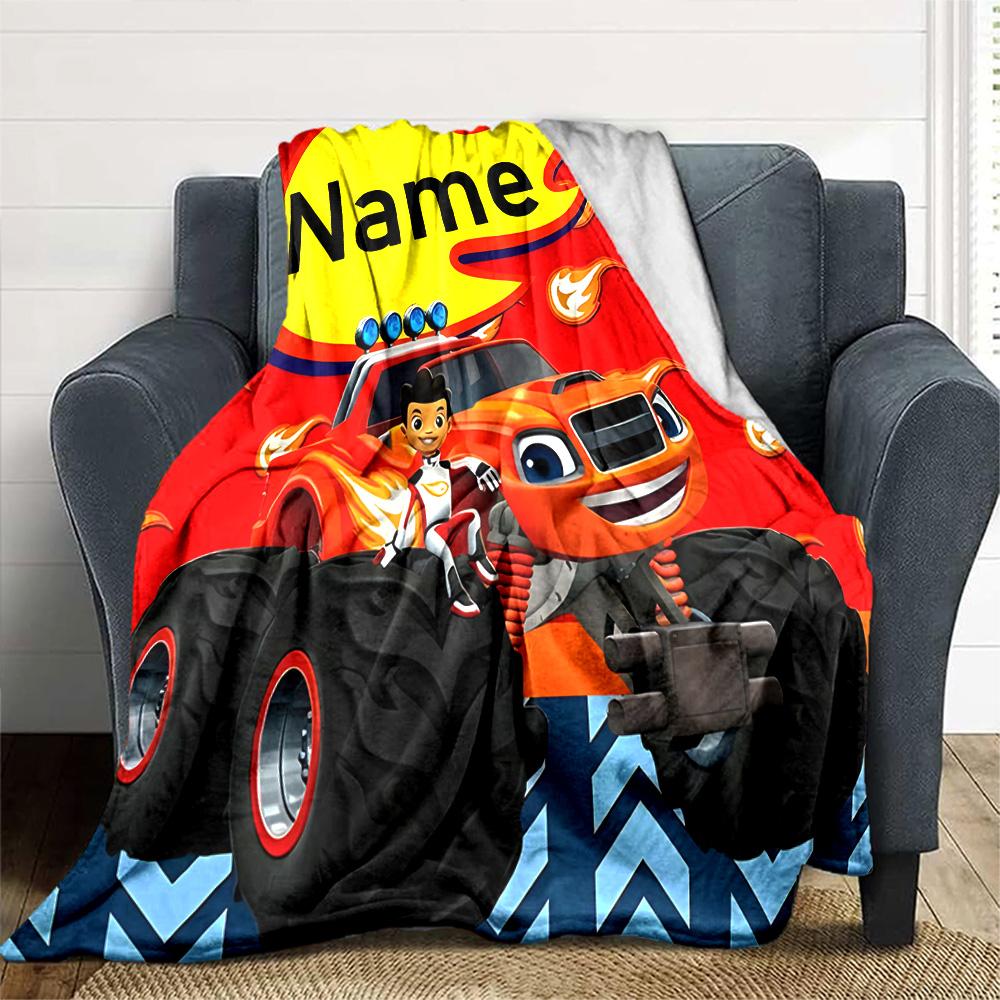 Coperta Morbida Personalizzabile Blaze e le Macchine Mostro2 – Nome Personalizzato, Coperta Accogliente per Tutte le Stagioni, Lavabile in Lavatrice, Coperta Personalizzata