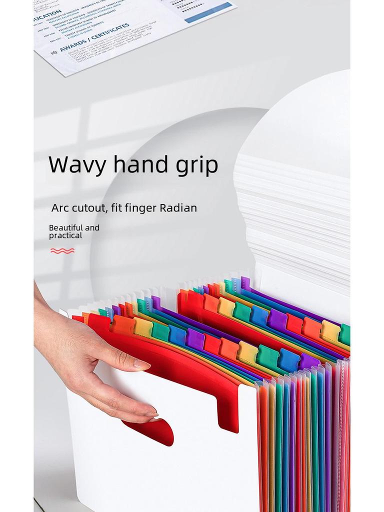 Regenbogenfarbene 24-Fächer-Mehrschichtige Dokumenten-Organizer-Tasche mit Überschlag-Kordelverschluss