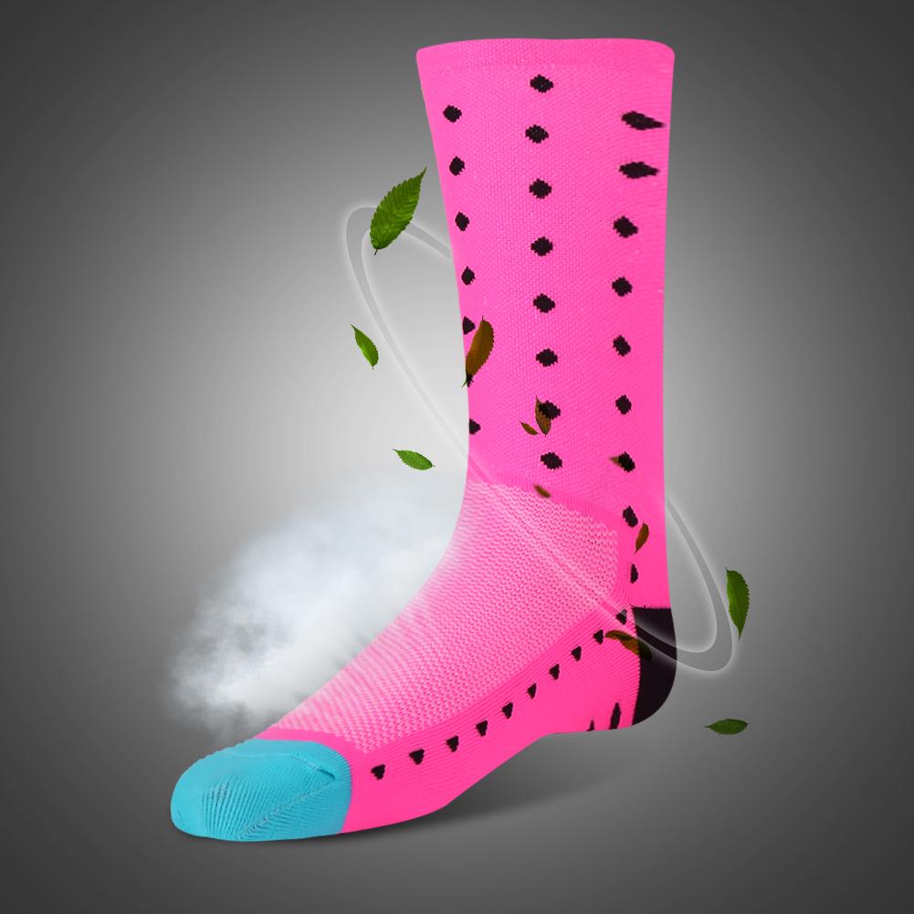 Męskie Damskie Rower Rowerowy Jazda na Rowerze Bieganie Sport Oddychające Nylonowe Skarpety do Łydki Różowe