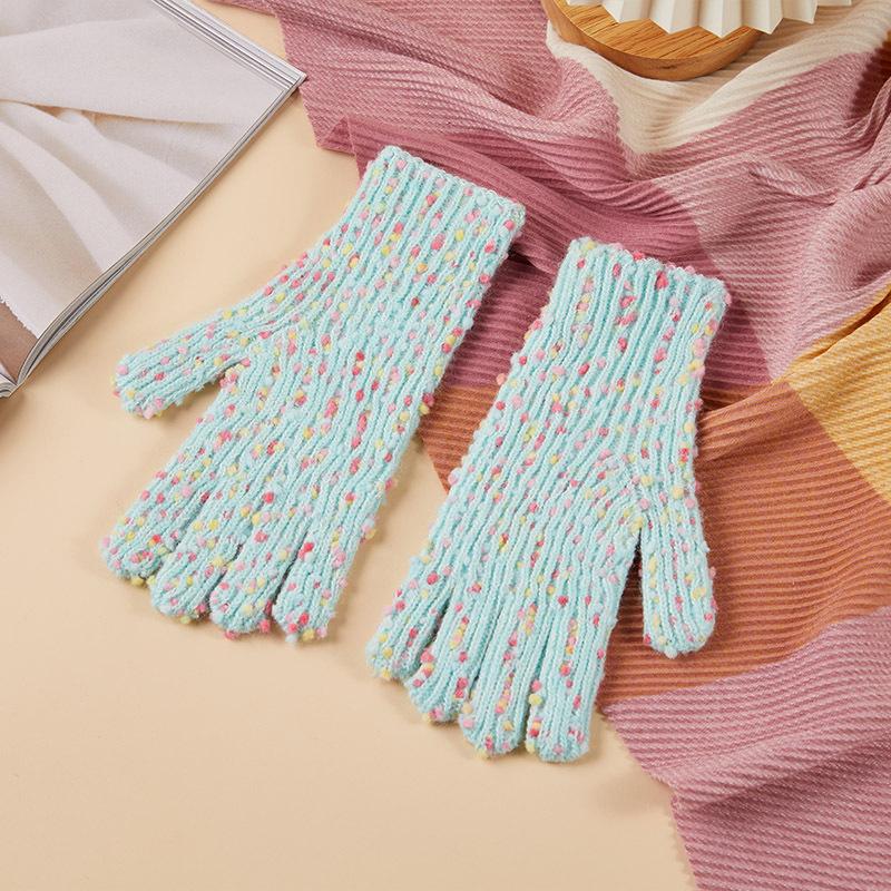 New Knitted Gloves for Women with Velvet Candy Color Warm and Cold-proof Fashion Finger Revealing Korean Gloves
